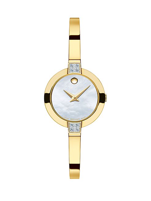 Movado - Bela Goldtone Stainless Steel & Mother-Of-Pearl Bangle Bracelet Watch