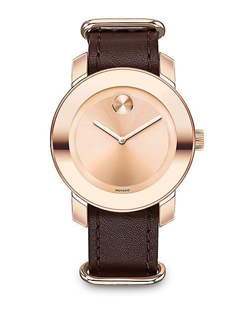 Movado - Bold Rose Goldtone IP Stainless Steel & Leather Strap Watch