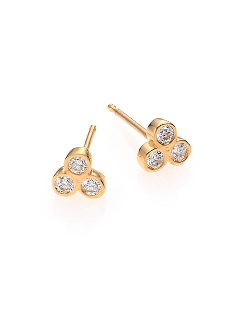 Zoe Chicco - Diamond & 14K Yellow Gold Three-Bezel Stud Earrings