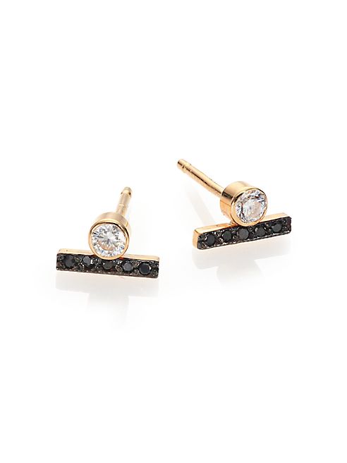 Zoe Chicco - White/Black Diamond & 14K Yellow Gold Bezel Bar Stud Earrings