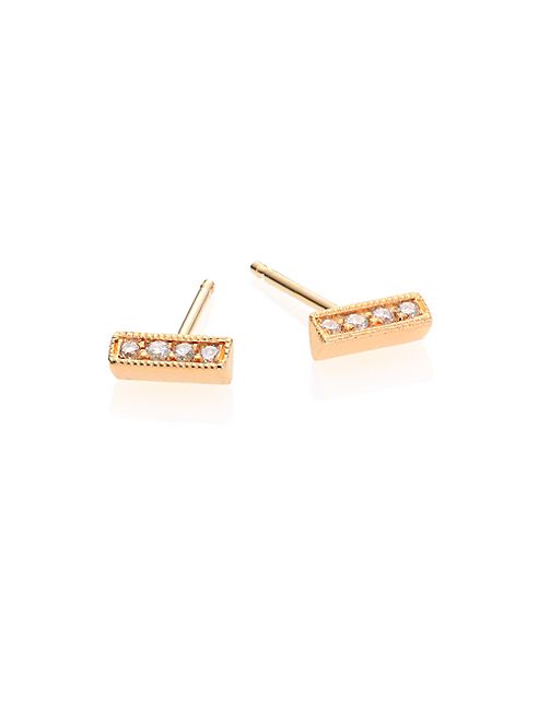 Zoe Chicco - Diamond & 14K Yellow Gold Triangle Bar Stud Earrings