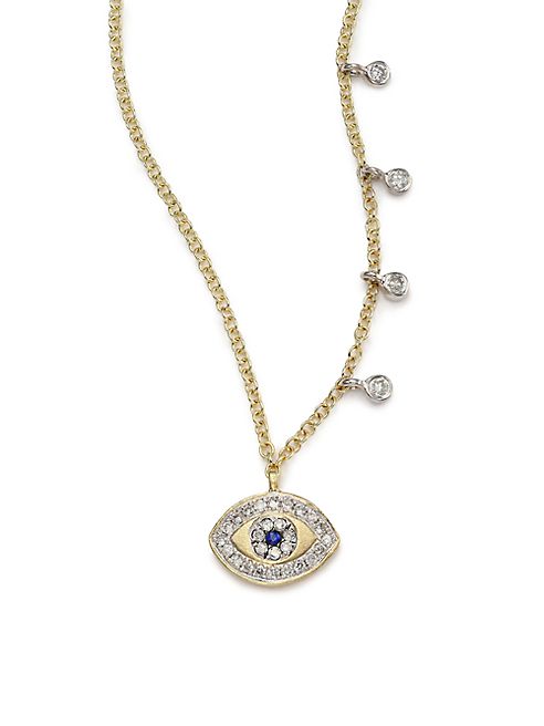 Meira T - Diamond, Blue Sapphire & 14K Yellow Gold Evil Eye Pendant Necklace