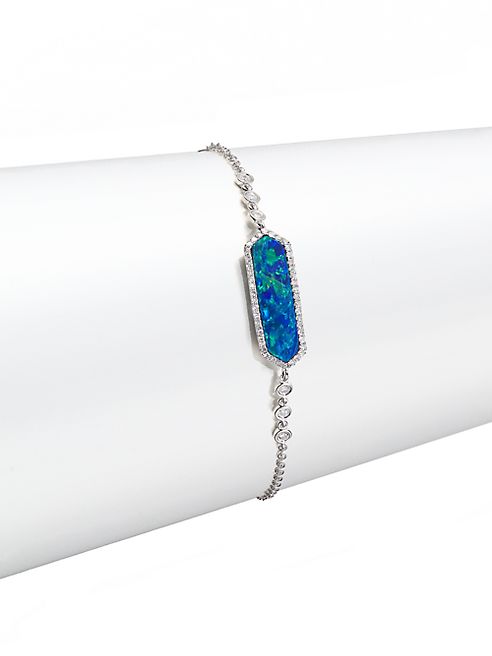 Meira T - Opal, Diamond & 14K White Gold Long Hexagon Bracelet