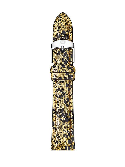 Michele Watches - Metallic Lace-Print Leather Watch Strap/18MM