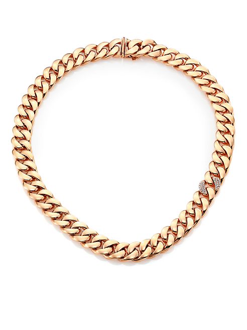 Roberto Coin - Gourmette Diamond & 18K Rose Gold Chain Necklace