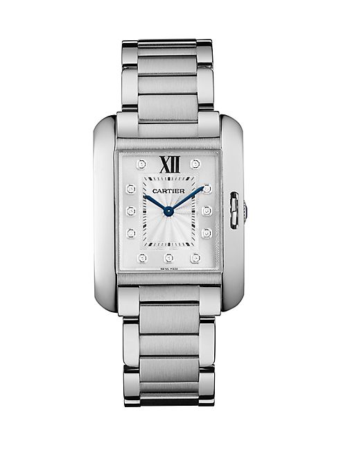 Cartier - Tank Anglaise Medium Diamond & Stainless Steel Bracelet Watch