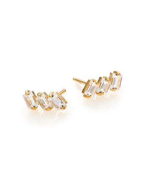 Jennifer Zeuner Jewelry - White Sapphire Triple Baguette Stud Earrings