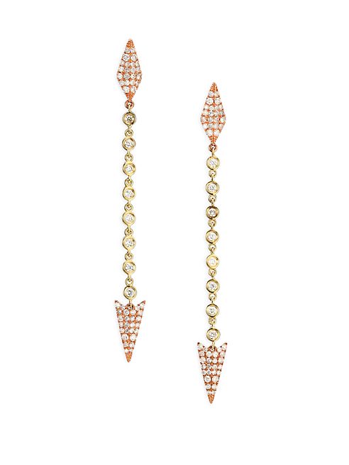 Meira T - Diamond & 14K Yellow & Rose Gold Arrow Drop Earrings