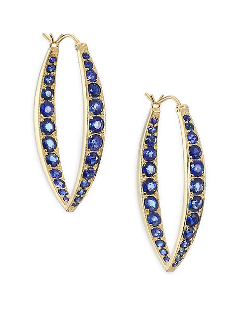 ILA - Ceylon Garrison Pavé Blue Sapphire & 14K Yellow Gold Hoop Earrings