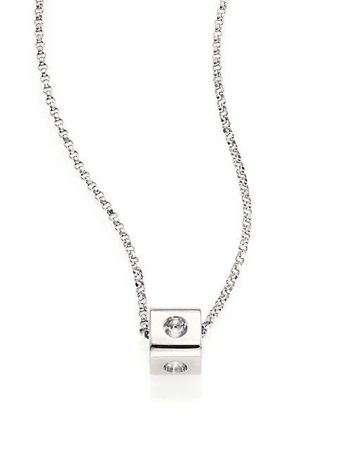 Roberto Coin - Pois Moi 18K White Gold Mini Cube Pendant Necklace