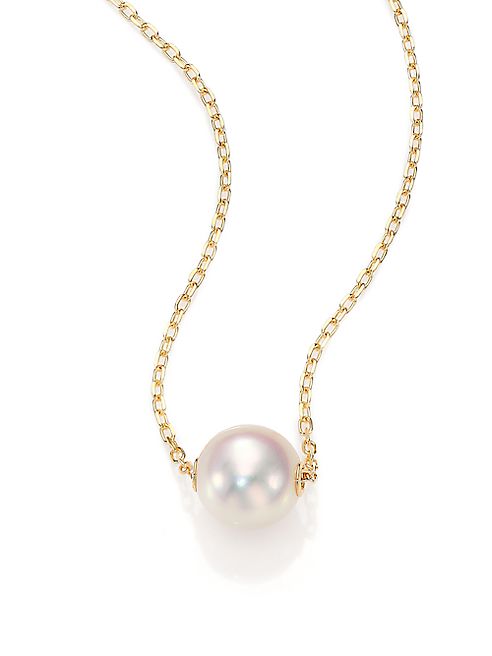 Mikimoto - 8MM White Cultured Akoya Pearl & 18K Yellow Gold Pendant Necklace