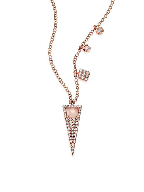 Meira T - Rose Quartz, Mother-Of-Pearl, Diamond & 14K Rose Gold Triangle Pendant Necklace