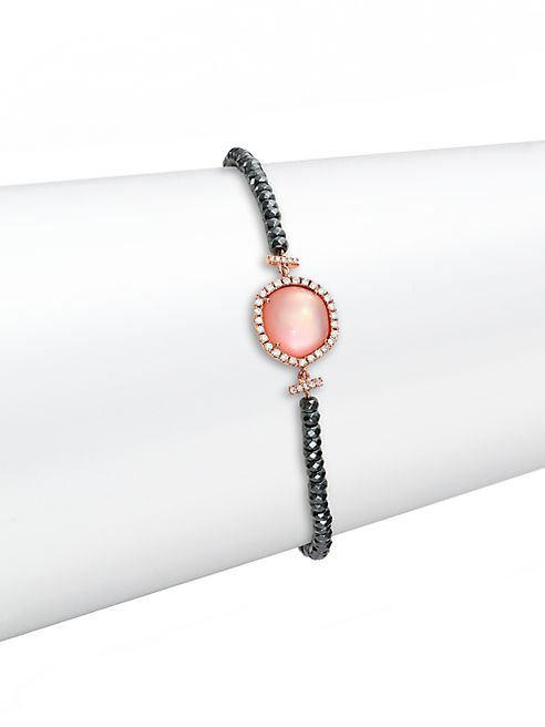 Meira T - Rose Quartz, Mother-Of-Pearl, Silverite, Diamond & 14K Rose Gold Beaded Bracelet