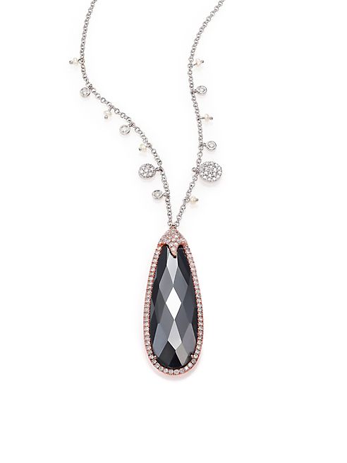 Meira T - Hematite, Diamond, 14K Rose & White Gold Teardrop Pendant Necklace