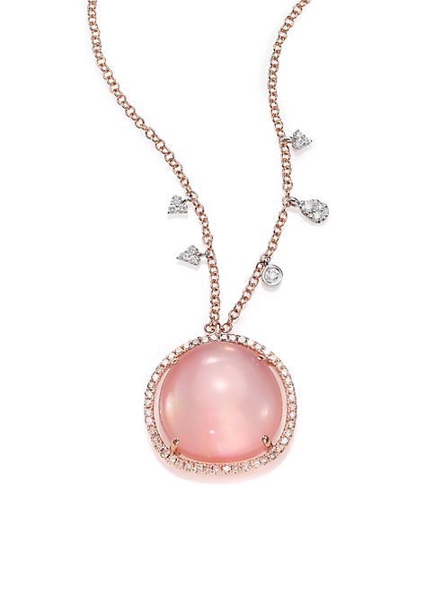 Meira T - Rose Quartz, Mother-Of-Pearl, Diamond & 14K Rose Gold Pendant Necklace