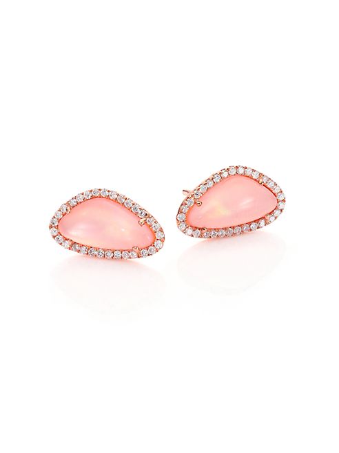 Meira T - Rose Quartz, Mother-Of-Pearl, Diamond & 14K Rose Gold Stud Earrings