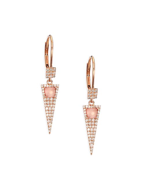 Meira T - Rose Quartz, Pink Mother-Of-Pearl, Diamond & 14K Rose Gold Triangle Drop Earrings