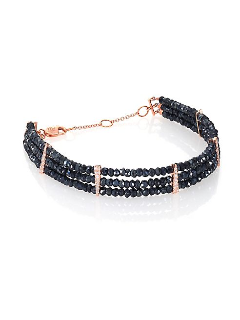 Meira T - Silverite, Diamonds & 14K Rose Gold Beaded Three-Row Bracelet