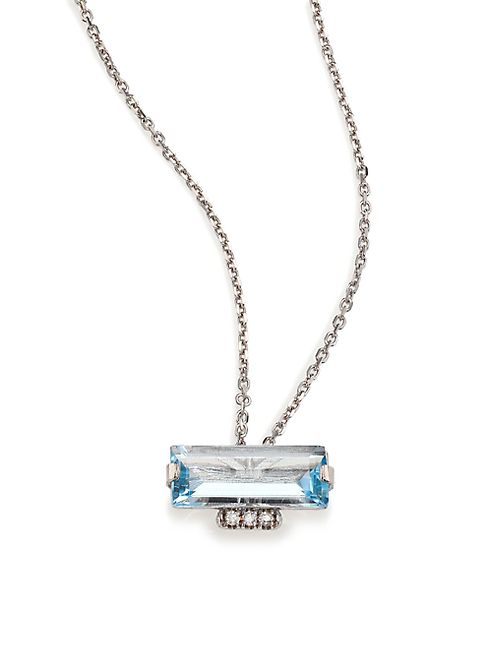 KALAN by Suzanne Kalan - Soleil Blue Topaz, Diamond & 14K White Gold Layered Baguette Pendant Necklace