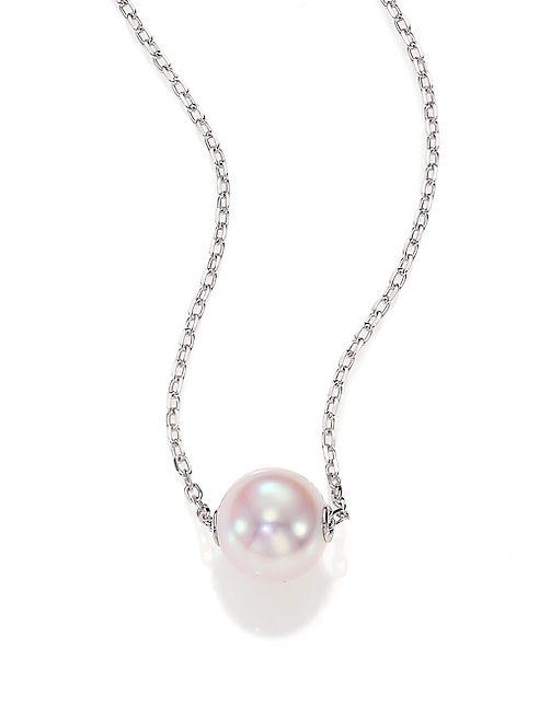 Mikimoto - 8MM White Cultured Akoya Pearl & 18K White Gold Pendant Necklace