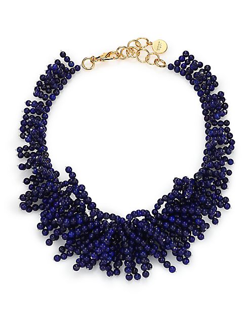 Nest - Lapis Beaded Fringe Bib Necklace