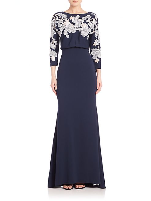 Badgley Mischka - Cutout-Lace Blouson Gown