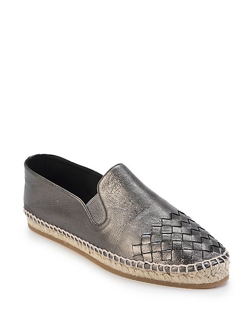 Bottega Veneta - Intrecciato Metallic Leather Espadrille Flats