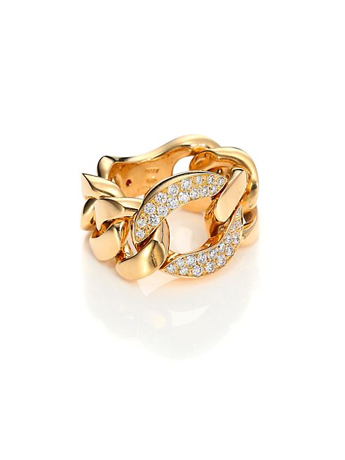 Roberto Coin - Gourmette Diamond & 18K Yellow Gold Chain Ring