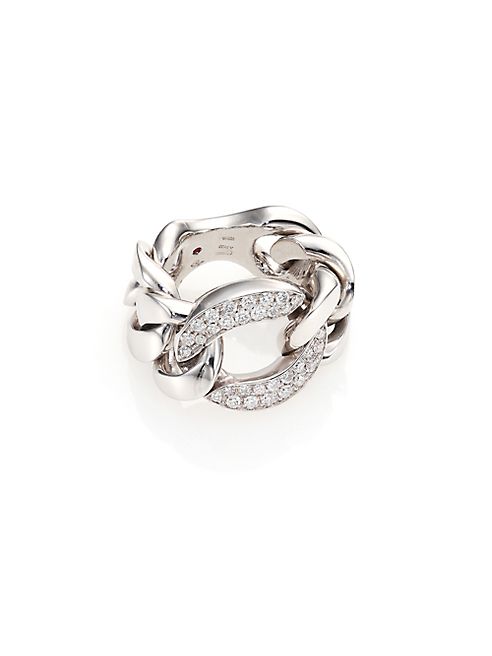 Roberto Coin - Gourmette Diamond & 18K White Gold Link Ring