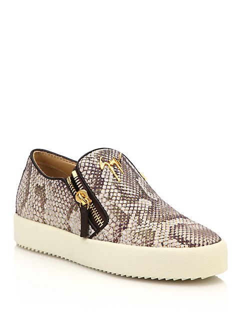 Giuseppe Zanotti - Snake-Embossed Leather Zip Skate Sneakers