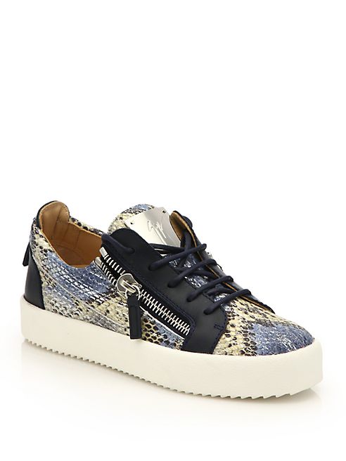 Giuseppe Zanotti - Snake-Embossed Leather Low-Top Zip Sneakers