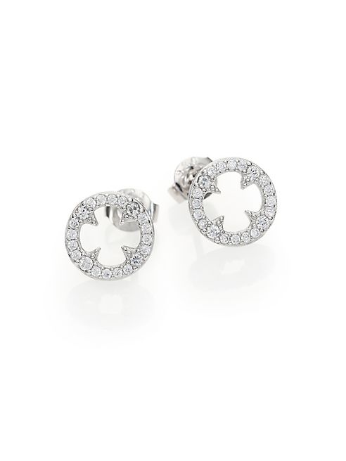 Adriana Orsini - Heart & Soul Pavé Sterling Silver Clover Disc Stud Earrings