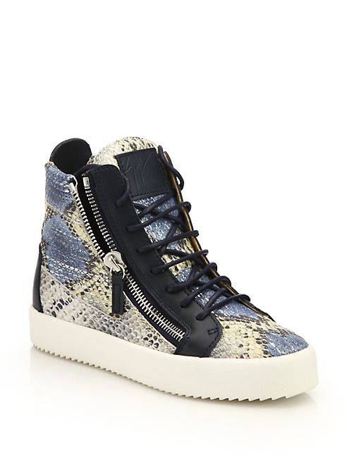 Giuseppe Zanotti - Snake-Embossed Leather High-Top Zip Sneakers