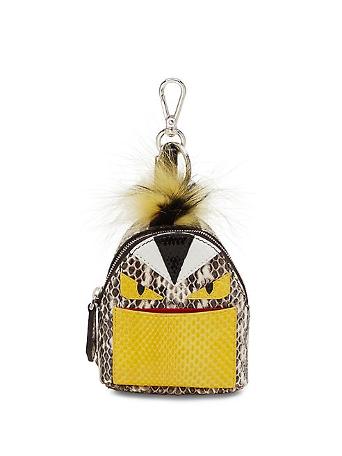 Fendi - Mini Monster Snakeskin & Fur Backpack Key Charm