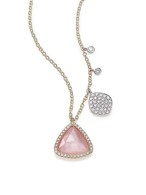 Meira T - Rose Quartz, Mother-Of-Pearl, Diamond & 14K Yellow Gold Pendant Necklace