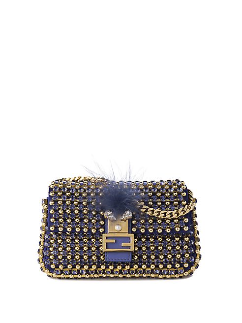 Fendi - Micro Embellished Fox-Fur-Trimmed Baguette