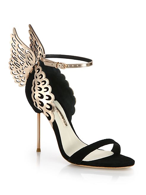 Sophia Webster - Evangeline Black Rose Suede & Metallic Leather Winged Sandals