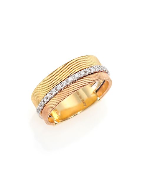 Marco Bicego - Goa Diamond, 18K White, Rose & Yellow Gold Band Ring