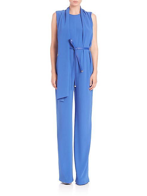 Escada - Scarf-Detail Sleeveless Belted Jumpsuit