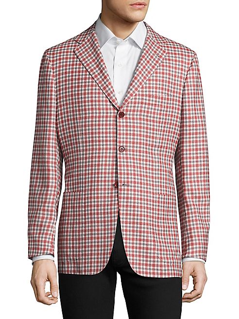 Kiton - Check-Print Cashmere, Linen & Silk Blazer