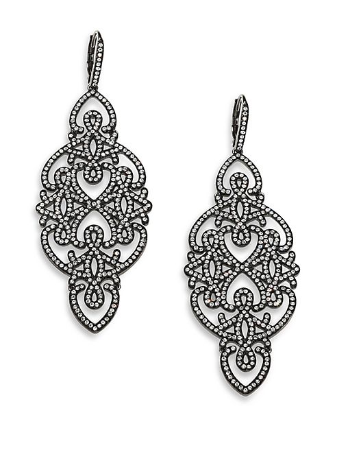 Adriana Orsini - Statement Pavé Crystal Gate Drop Earrings/Gunmetal-Tone