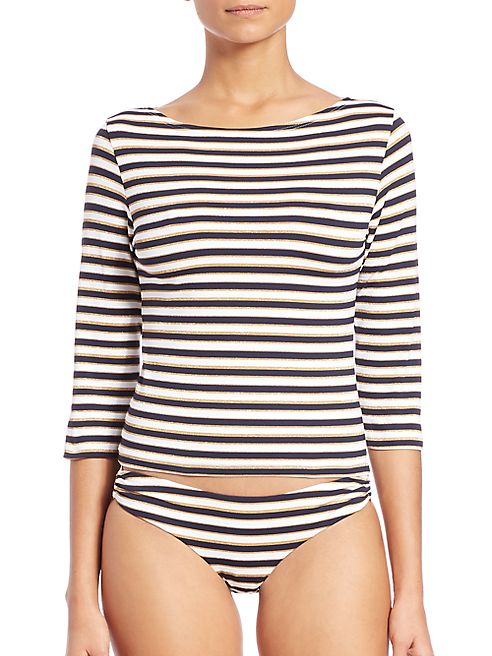 Melissa Odabash - Nautical Three-Quarter Sleeve Crop Top