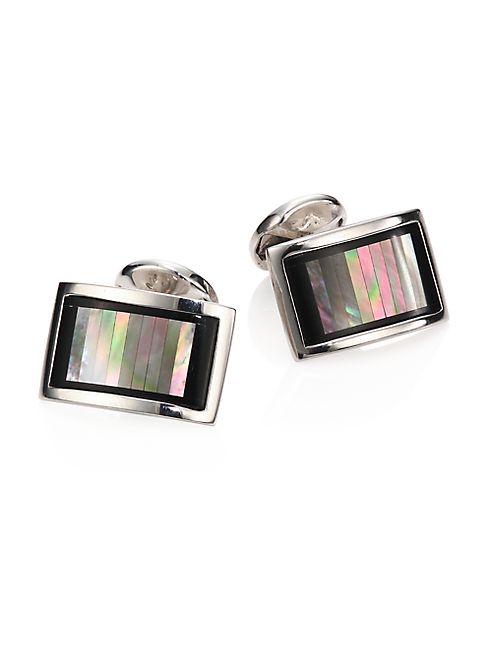 Tateossian - Bridge Semi-Precious - XXV Anniversary Mother-of-Pearl, Paraiba Topaz and Rhodium Plated Sterling Silver Cuff Links