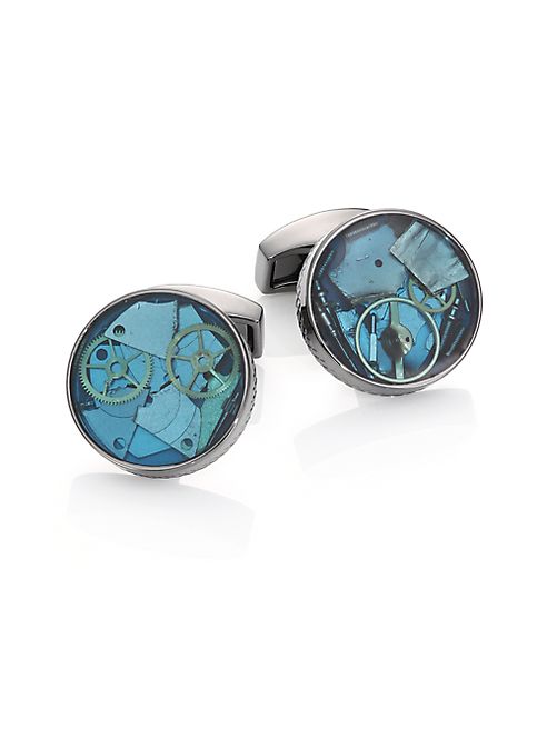 Tateossian - Blue Enamel Mechanical Gear Cuff Links