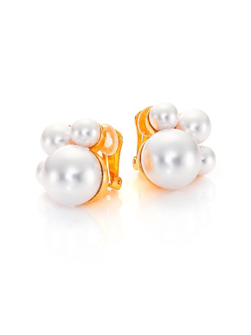 Kenneth Jay Lane - Faux Pearl Cluster Clip Earrings