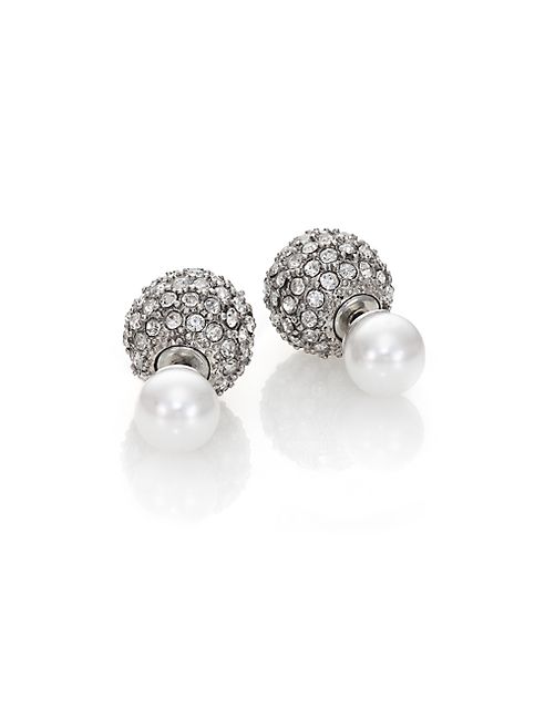 Kenneth Jay Lane - Faux Pearl & Pavé Double Stud Earrings