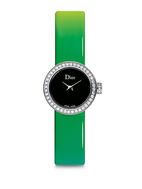 Dior - La Mini D de Dior Diamond, Stainless Steel & Gradient Patent Leather Strap Watch