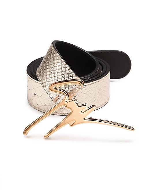 Giuseppe Zanotti - Embossed Calf Leather Gold Logo Belt