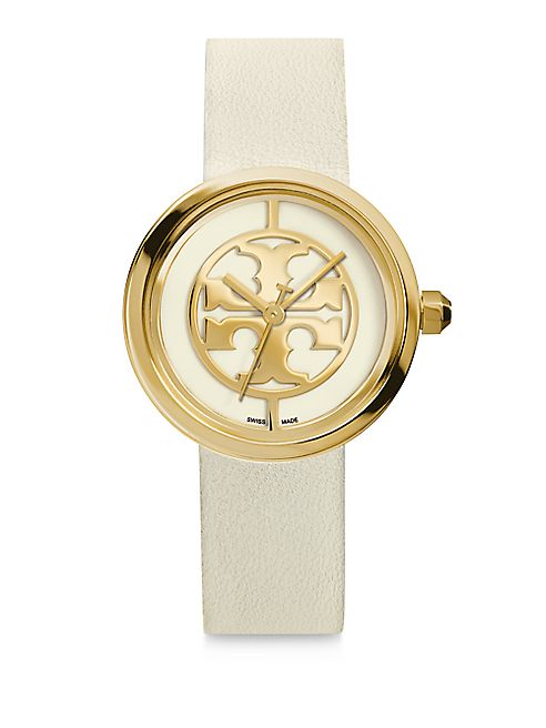 Tory Burch - Reva Goldtone Stainless Steel & Leather Strap Watch/White