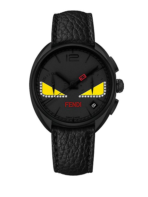 Fendi - Momento Fendi Bug Chronograph Diamond, Black PVD Stainless Steel & Leather Strap Watch